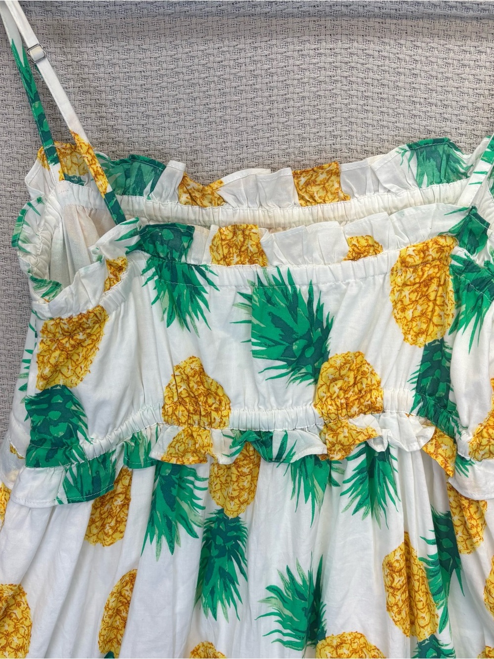 J.Crew Pineapple Maxi Dress Womens 6P White Yellow Tiered Smocked Vacay Resort - Picture 6 of 10